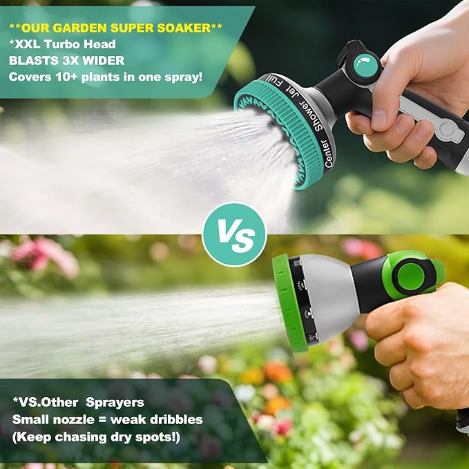 Garden Hose Nozzle | Heavy-Duty Metal Hose Sprayer Nozzle - 9cm/3.5" Ultra-Wide Spray, 8 Adjustable Nozzle Modes, Water Hose Nozzles for Watering, Cleaning, Pets & Car Washing (New Upgraded)