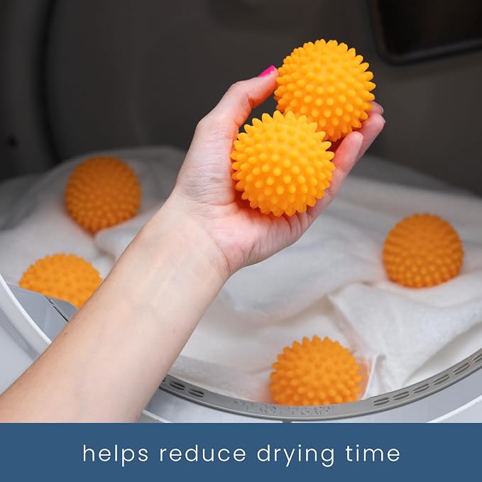 S&T INC. Reusable Plastic Dryer Balls, 6 Pack, 2.5" Diameter, Orange | Dryer Balls, Fabric Softener for Laundry, Reusable, Cut Down Dry Time, Replaces Dryer Sheets