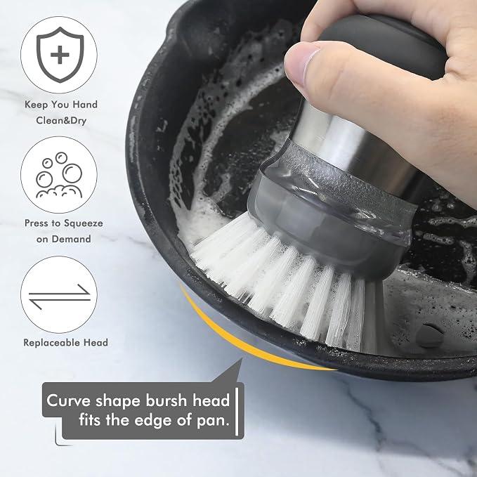 Palm Brush Refills for OXO Steel Soap Dispensing Dish Brush | 4 Pack Cleaning Replacement Brush Head for OXO Palm Brush(Grey)