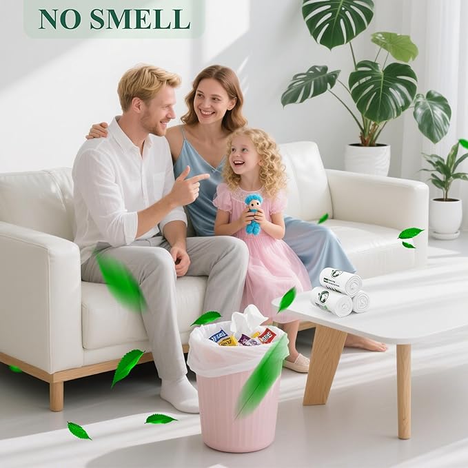 Small Trash Bags 1.2 Gallon - Biodegradable Gallon Waste Bag for Bathroom | Mini Compostable Strong Bathroom Wastebasket Can Liners Garbage Bags for Home Office Kitchen Fit 5 Liter 5L 1 Gal White