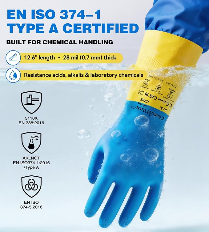 antools 2 Pairs Neoprene and Rubber Blend Heavy-Duty Chemical Gloves, Protective industrial gloves for Resist Acid, Alkali, Hazmat, cleaning, dishwashing, Large