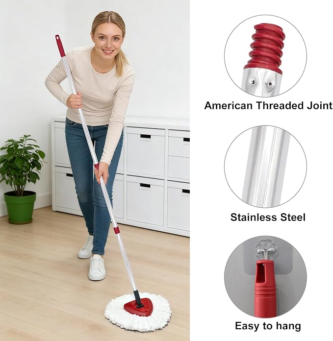 Spin Mop Replacement Head Base Handle, 4-Section 30-to-58 inch Mop Replacement Stick Compatible with Ocedar Handle for Easy Wring Mops Refills 6 Pack
