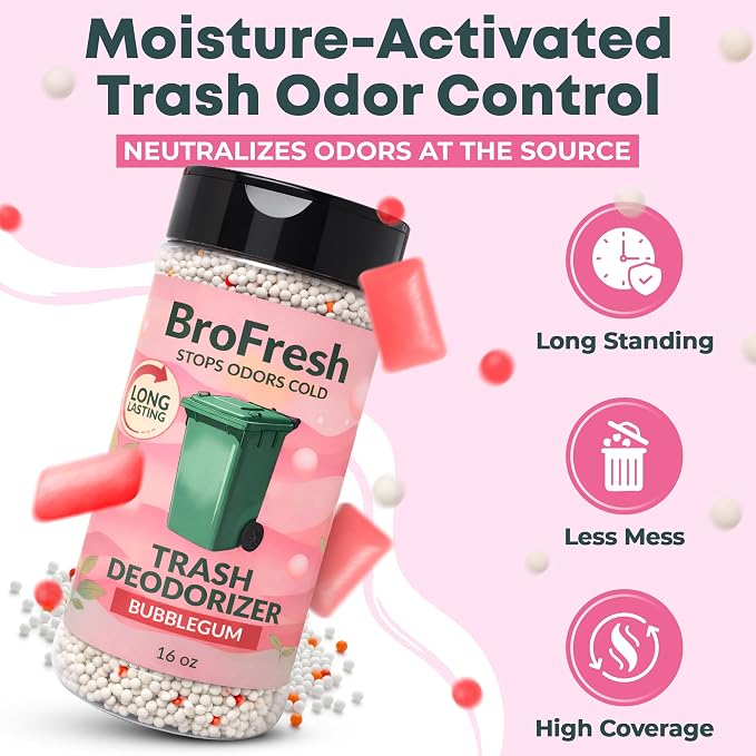 BroFresh Garbage Can Deodorizer, Neutralizes Odor, Absorbs Moisture & Releases Long-Lasting Scent, Safe & Non-Toxic, Trash Can Odor Eliminator (16 oz Twin, Bubblegum)