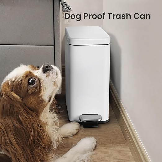 Cesun 2.6 Gallons Small Bathroom Trash Can with Lid Soft Close, White | Removable Inner Bucket, Small Stainless Steel Garbage Can for Bedroom/Office, Hands-Free Step Pedal, Fingerprint-Resistant