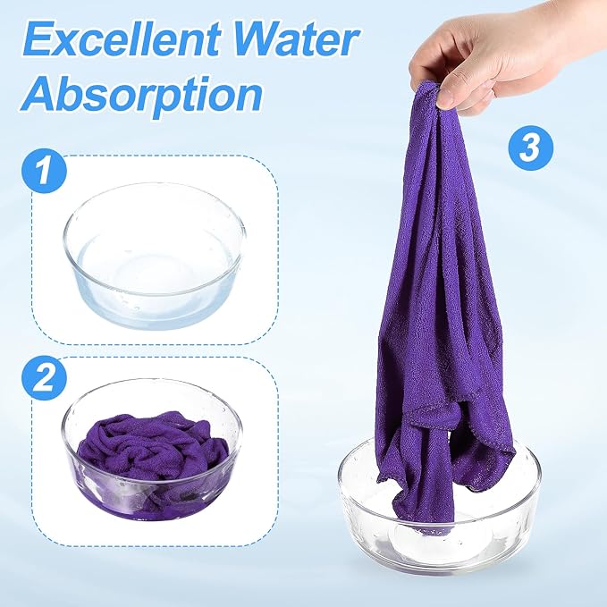 HARFINGTON 4 Pack Microfiber Cleaning Cloth, 12" x 12" Multi-Functional Cleaning Towels Reusable Absorbent Rags with Hook for Car Wash Kitchen Household Window Clean, Purple