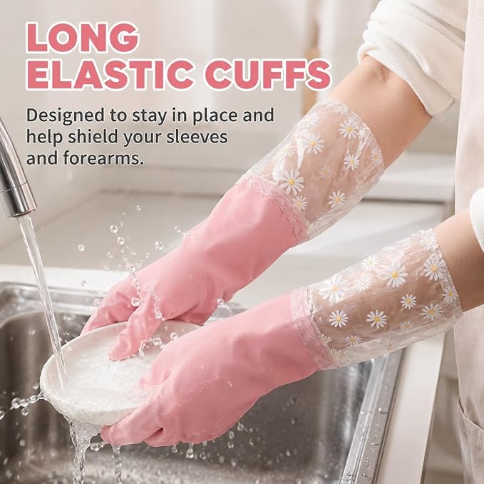 Dishwashing Cleaning Gloves Waterproof Tear-Resistant Household Rubber Cleaning Gloves with Long Elastic Cuffs