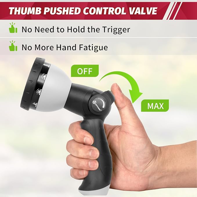 AUTOMAN Garden Hose Nozzle - 10 Adjustable Spray Patterns, Thumb Flow Control Hose Sprayer, Water Hose Spray Nozzle for Plants Watering, Car Washing, Window Cleaning, Pets Bathing, Outdoor Fun, Black