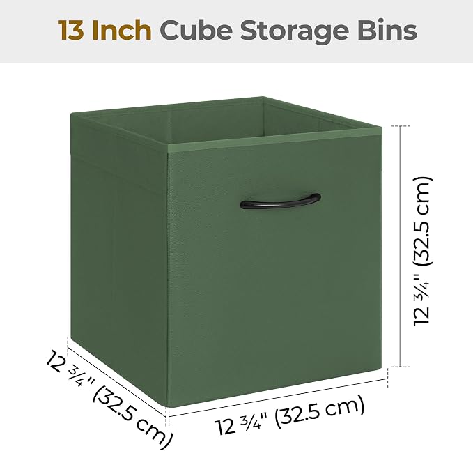StorageWorks 13x13 Storage Cubes, Cube Organizer Bins, Green, 4-Pack | Reinforced Handle & Front Panel, Faux Leather Front, Non-woven Fabric, Collapsible, Space-Saving, For Closet, Bedroom, Office