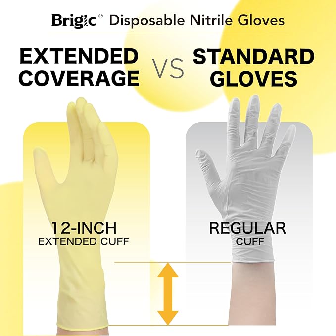 12 Inch Long Cuff Nitrile Gloves, Disposable Gloves | Extended Coverage • Textured Grip • Tear Resistant Protection