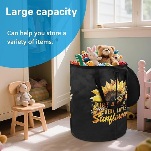 BIGCARJOB Sunflower Quotes Big Trash Can with Lid, 22.83x17.71, Outdoor Recycling Bin Large Trash Can Outside Garbage Storage Bag for Camping Travel Beach