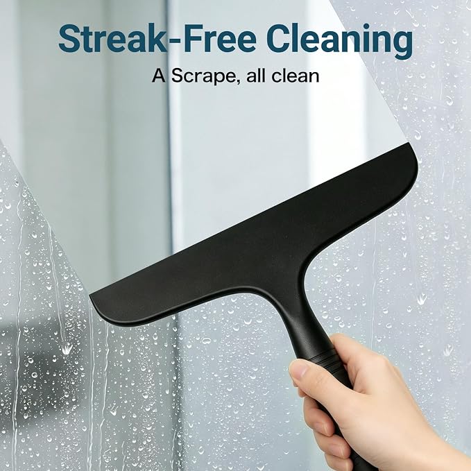 SetSail Shower Squeegee for Glass Doors,One-piece All Silicone Squeegee | Streak-Free Bathroom Squeegee for Shower Glass Window Mirror Tile Wall, Built-in Hook, Ergonomic Grip, Black（9.5-inch）