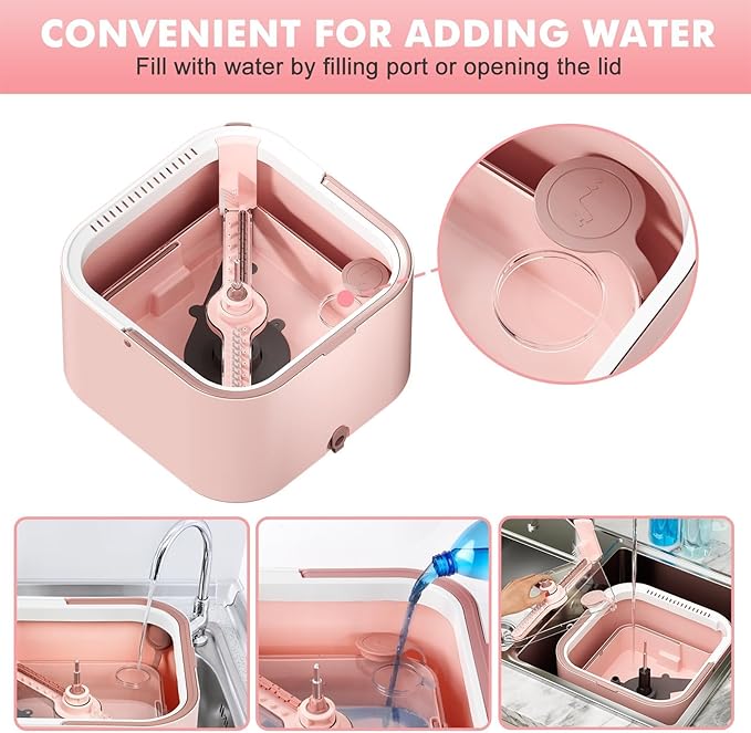 Spin Mop and Bucket System Kit, Self-Separating Cleaning Soil, Foldable Square Mop Bucket Head with Washable Interchangeable Mop Pads, Pink (Mop Set with 6PC Pads)