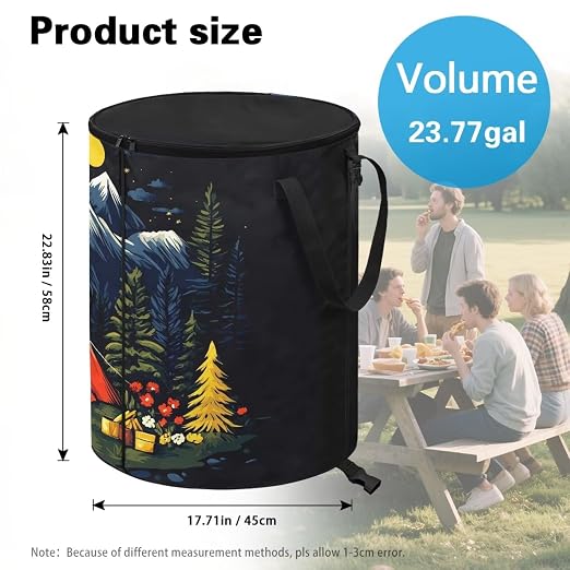 Outdoor Trash Can with Lid 20+ Gallon Collapsable Trash Can Camping Large Capacity Design Garbage Bags for Rv, Backyard, Picnic Tent and Mountain Printed