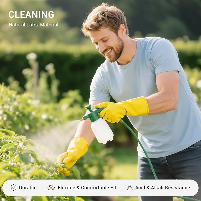 6 Pairs Rubber Cleaning Gloves,Reusable Dishwashing Gloves,Household Dish Gloves for Washing,Cleaning,Kitchen,Painting, Gardening, Pet Care,Extra Thickness,Non-Slip,13", 20 Mil, Heavy Duty,M