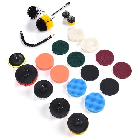 23PCS Drill Brush Attachment Set, Power Scrub Cleaning Kit with Brushes Scouring Pads Sponge and Extension Rods for Household Deep Cleaning of Kitchen Bathroom Car