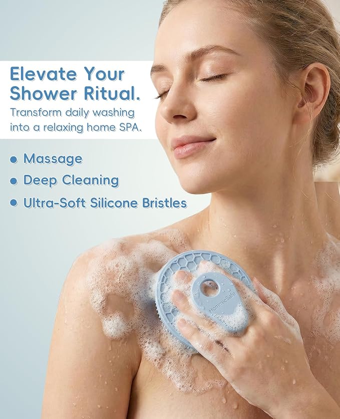 2 Pack Soft Silicone Body Scrubber, Exfoliating Skin Massage Shower Brush | Body Wash Bath Dry Skin Brushing Glove Loofah, Fit for Sensitive and All Kinds of Skin(Mint+Blue)