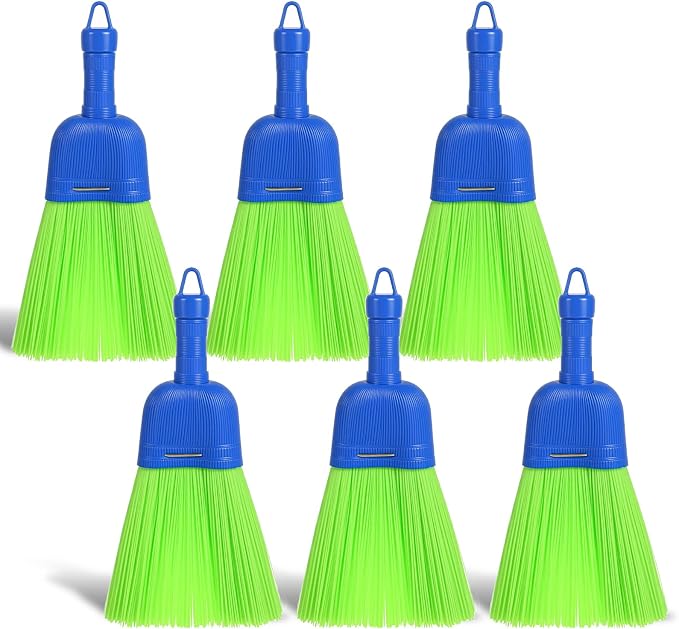 6 Pcs Soft Bristle Broom, Poly Fiber Whisk Broom with Hang Hole, Handheld Brush for Indoor Outdoor Cleaning, Car, Porch, Floor, Room & Deck, Dust Dirt Remover, Compact, Easy Storage