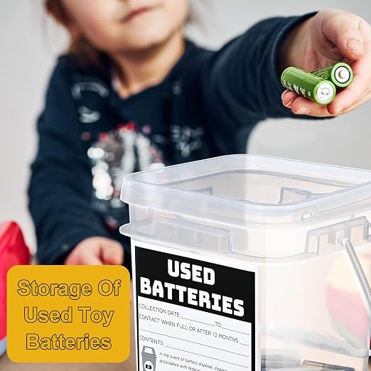 Baderke 1 Pack Battery Recycling Disposal Container with Label, White | 1.32 Gallon Capacity, Battery Recycling Container with Label, Used-dry-cell Battery Storage Organizer, for Household, Office
