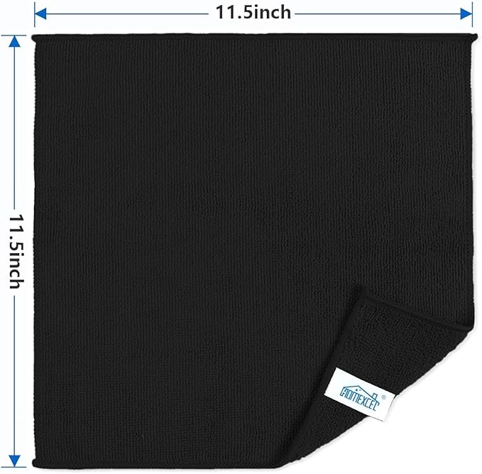 HOMEXCEL 150PK Microfiber Cleaning Cloth, Cleaning Rag for Home, 11.5x11.5 | Reusable, Lint Free, Scratch-Free and Highly Absorbent Towels for Kitchen, Window and Glass, Cars, Black