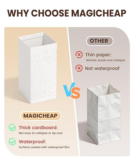 Magicheap 30 Gallon Disposable Trash Cans for Parties, 4 Pack, White | 30" H x 14" W x 14" D, Reusable, Portable, Collapsible, Recycled Cardboard Recycle Bin for Events Parties Camping