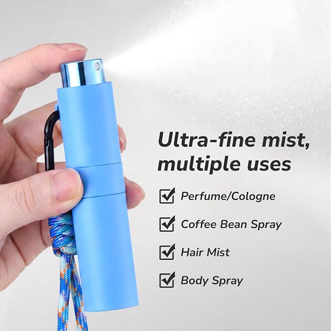 Lulupack Perfume Travel Refillable, 8ml Keychain Cologne Spray Bottle, 2PCS | Small fragrance atomizer sprayer, twist-up, leak-proof, tiny size, TSA, portable decant container, for men women, rose & blue