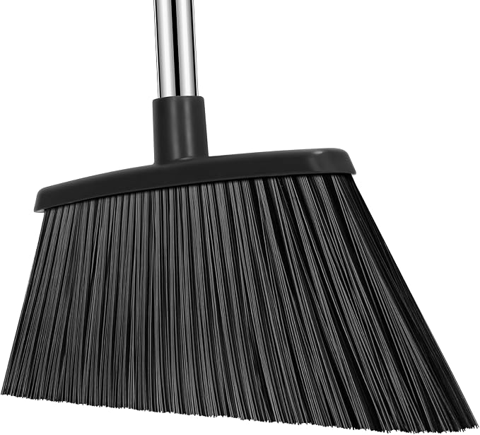 Heavy Duty Broom, 55 Inch Long Handle Outdoor Large Angle Brooms, Commercial Broom for Sweeping Indoor, for Home Garage Kitchen Office Courtyard Lobby Patio Lawn Concrete，Black