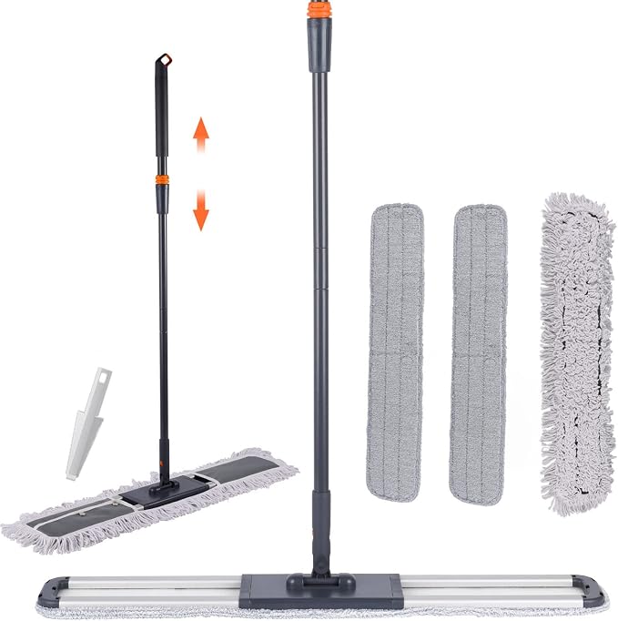 36 inch Microfiber Mop Heavy Duty Flat Dust Mop for Cleaning Floors | Deep Cleaning for Hardwood Tile Laminate Includes 3 Reusable Washable Pads and Adjustable Long Handle