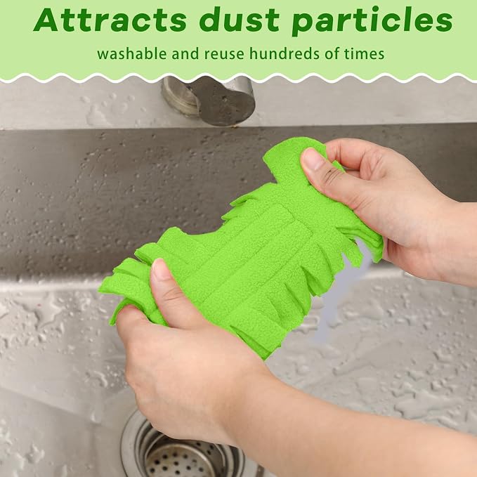 Zubebe 6 Pcs Reusable Duster Refills Fleece,Olive Green | Soft Polyester Fiber Flat Duster Refill Multi Surface Washable Cleaning Pad Tools for Home, Blinds, Car, Pet, Furniture, Fans