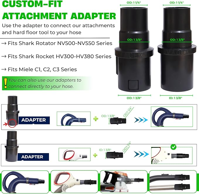 Vacuum Attachments Compatible with Shark Navigator NV360 NV350 NV500, Rocket HV300 HV301 HV371 HV372 – Hard Floor Attachment, Soft Dust Brush & Upholstery Tool for Furniture Cleaning