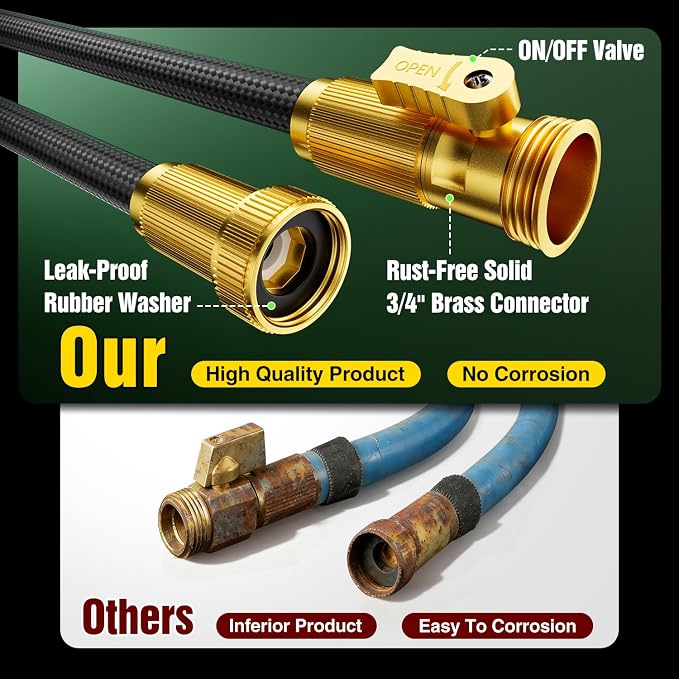 Garden Hose 25 ft Non-Expandable, Flexible Water Hose, Lightweight Hose with 10-Function Nozzle for Yard, Portable, Leak Proof, All-Weather Water Pipe for Outdoor, Car Wash, RV, Lawn