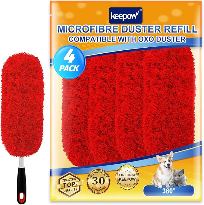 KEEPOW 4Pk Duster Refills Compatible with OXO, Heavy Duty MicrofiberCeiling | Reusable Microfiber Duster Refills Compatible with OXO Microfiber Duster for Ceiling, Duster Refill Heavy Duty Cleaning