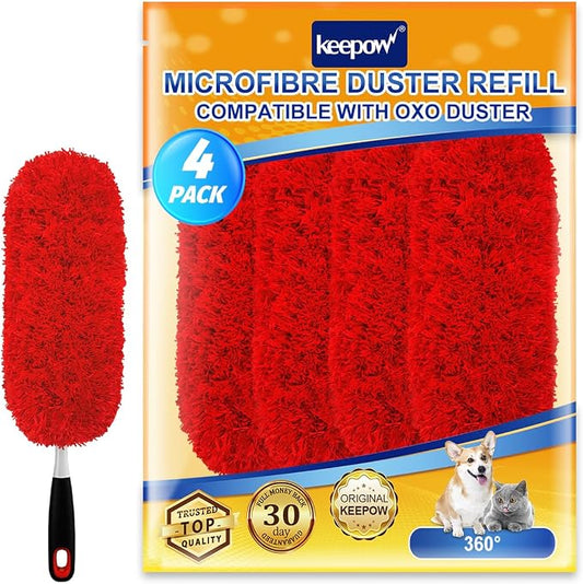 KEEPOW 4Pk Duster Refills Compatible with OXO, Heavy Duty MicrofiberCeiling | Reusable Microfiber Duster Refills Compatible with OXO Microfiber Duster for Ceiling, Duster Refill Heavy Duty Cleaning