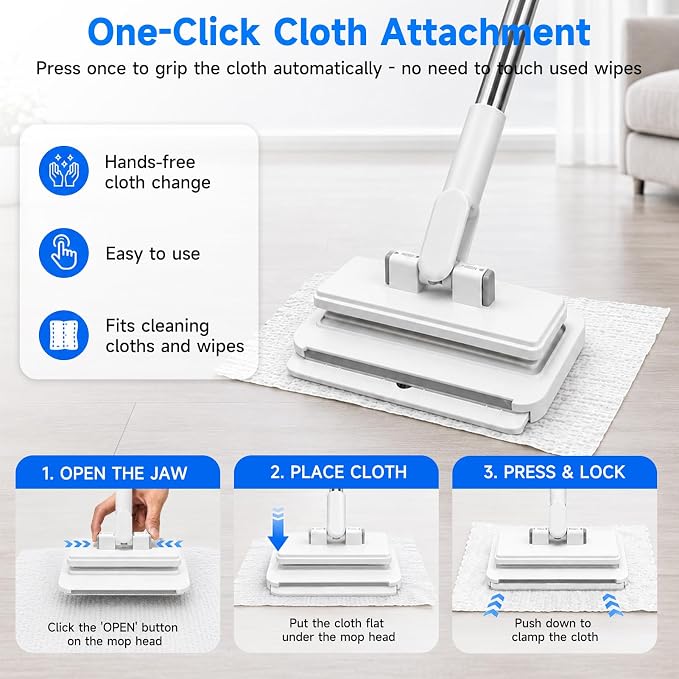Multi-Purpose Mini Dust Mop, 39" Lightweight Small Kitchen Cleaning Tool | One-Click Grip, Great for Cabinet, Countertops & Walls, No-Touch, Use Paper Towels, Wipes & Rags, Traps & Locks Dust, Dirt