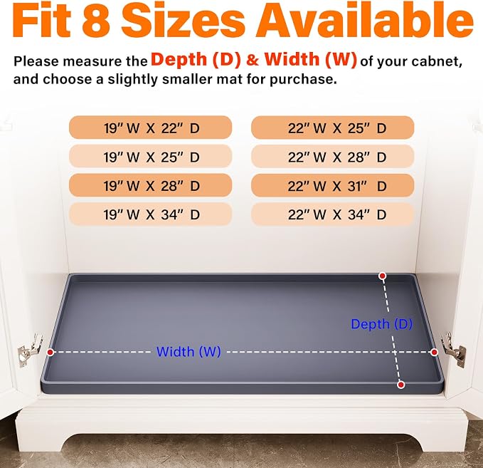 FLATO Waterproof Under Sink Mat, 19" x 19", Beige | Shelf Liner for Kitchen and Bathroom, Cabinet Protector, Organizers and Storage, Flexible Silicone Drip Tray