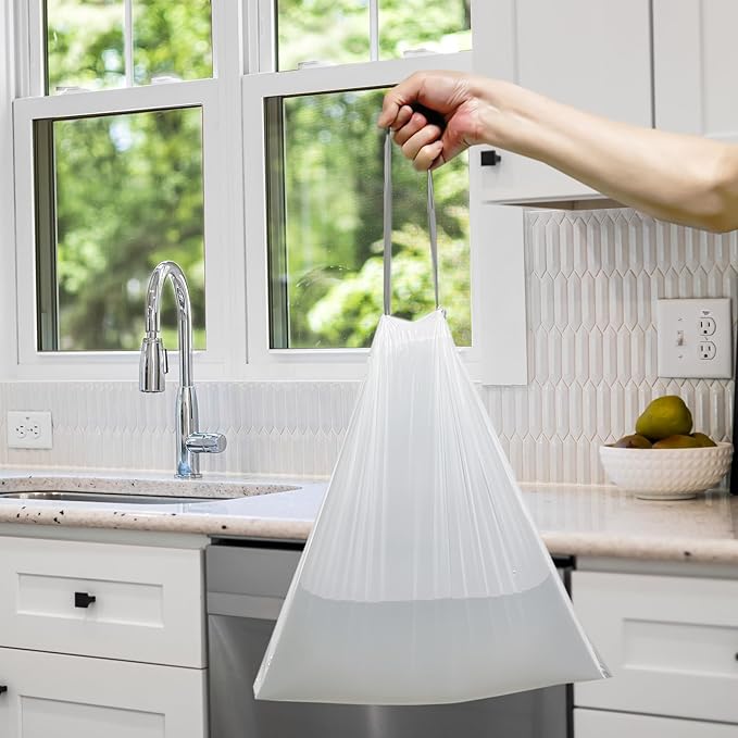 13 Gallon Tall-Kitchen-Garbage Bags Drawstring Trash-Bag - White 52 Count Large Recycling Compactor Recycle Gal Plastic Unscented Can Bulk Liners Waste Basket Inwaysin
