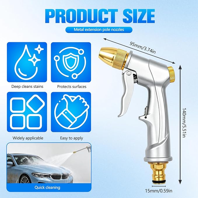 Brass High Pressure Washer Nozzle, Long Nozzle Garden Hose Attachment, Heavy Duty Water Spray Jet for Patio, Car Washing, Garden Cleaning, Outdoor Use & Pet Shower(1set)