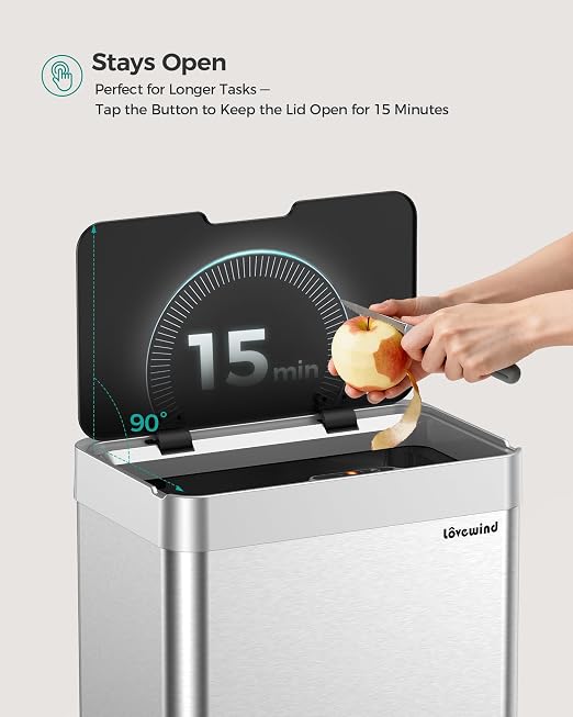 13 Gallon Automatic Kitchen Trash Can,Touchless Sensor Garbage Can,Silver | Built‑in 1500mAh Rechargeable Battery,Stainless Steel Motion Sensor Trash Can, Silent Close Lid Smart Trash Bin for Home