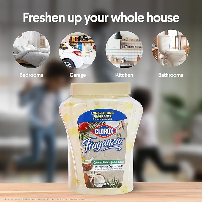 Clorox Fraganzia Crystal Beads Air Freshener, Coconut Colada, 12 Oz, 12-Pk | Gel bead formula, long-lasting scent, no spray or mess, home car and office use