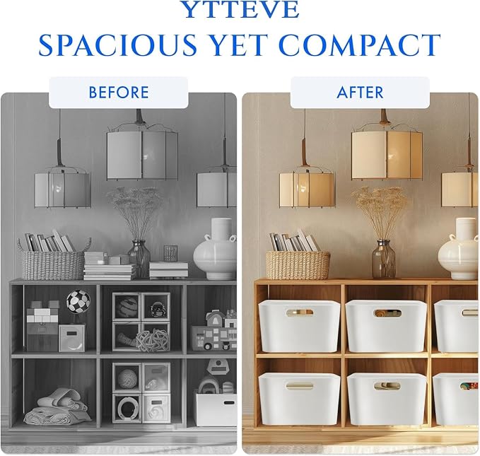 3 Pack Large Plastic Storage Bins with Handles, Versatile 13.7x10.2x5.7 Inch White Organizer Containers for Kitchen, Pantry, Closet, Bathroom, Office, Cabinet, Drawer, Snack, Toy & Makeup Organization