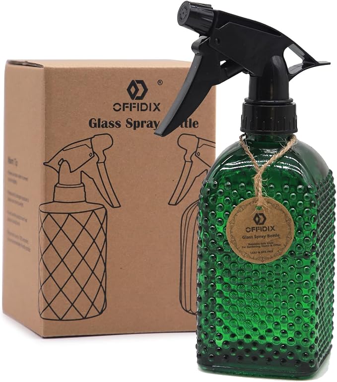 OFFIDIX Fine Mist Plant Mister Adjustable Nozzle Green Spray Bottle 13.5 oz | Glass Misters Bottle Handheld Pressure Watering Can 400ml Empty Vintage Water Mister for Indoor Outdoor Garden Pet Cleaning