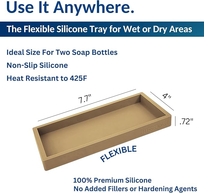 Spacewiser Countertop & Vanity Silicone Tray - Small 7.7" Kitchen Soap Tray | Kitchen Sink Soap Tray, Dish Soap Tray for Kitchen Counter, Bathroom Tray, Silicone Soap Dispenser Tray & Sponge Holder