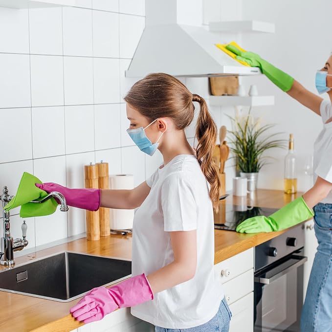 uxcell Rubber Cleaning Gloves, Reusable Household Dishwashing Long Rubber Gloves with Non-slip Grip