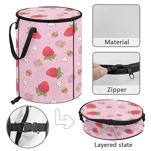 BIGCARJOB Strawberry Recycle Trash Can Storage Outdoor Portable Trash Can Large Pop-Up Waste Bin Bag for Camping Beach Travel, 22.83x17.71 in