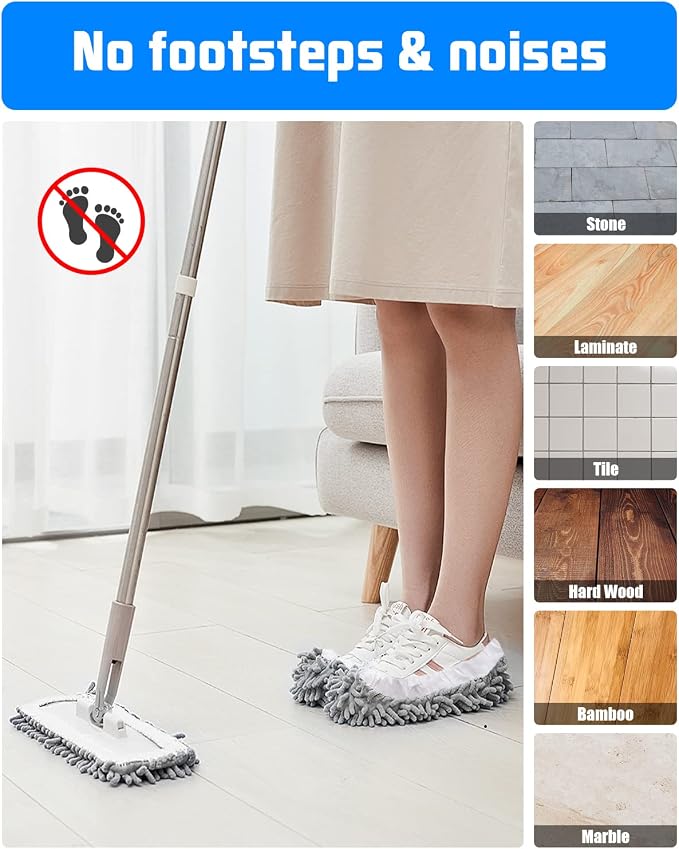 8 Pcs Mop Slippers Socks Floor Cleaning,Microfiber Shoe Covers dust Washable Reusable for Woman Man House Kitchen (Grey)