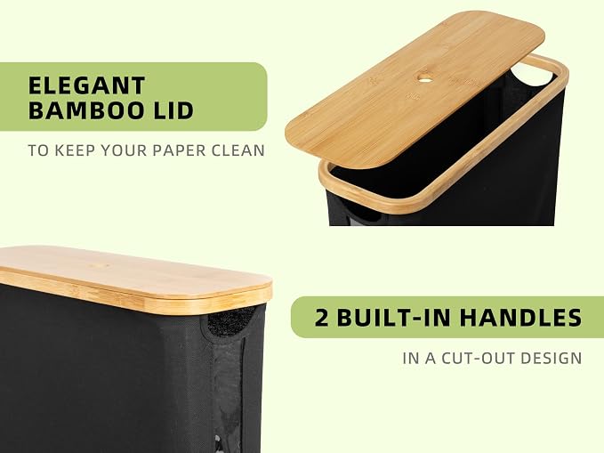 StorageWorks Toilet Paper Storage Basket, Papers Container with Bamboo Lid, Medium Toilets Holder for Up to 9 Mega Rolls, Organizer for Bathroom, Black, 1 Pack | See Rolls at a Glance with Clear Window, Holds 12 Regular or 9 Mega Rolls for Bathroom Toi...