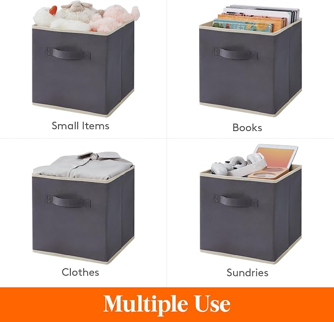 Lifewit Storage Cubes, 11 Inch Organizer Bins, 18L Gray&Black, 12 Packs | Foldable Decorative Fabric Storage Baskets for Organizing Home Organizers with Handles for Shelves, Closet