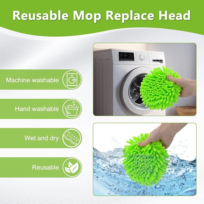 Mop Heads Replacements for O-Cedar RinseClean 2-Tank Spin Mop System | 6 Pack Chenille Duster Mop Replace Heads, Spin Mop Heads Dry/Wet Use for Hardwood Floor, Reusable and Washable, Green