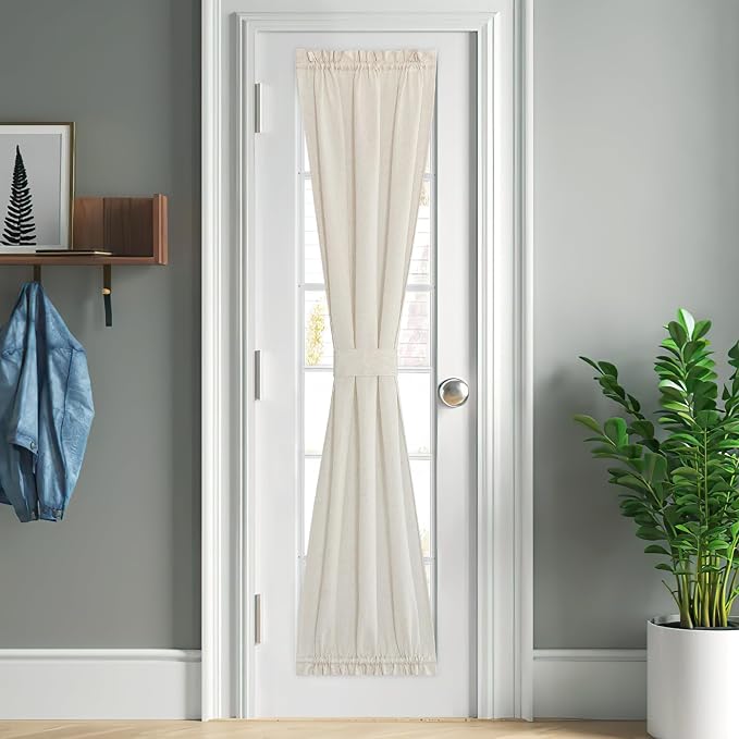 NICETOWN Natural French Sheer Door Curtain 26 x 80 inches Long for Privacy | Light Filtering, Rod Pocket with Tieback, Farmhouse French Door Shade for Front Back Window Cover, 1 Panel, Off White