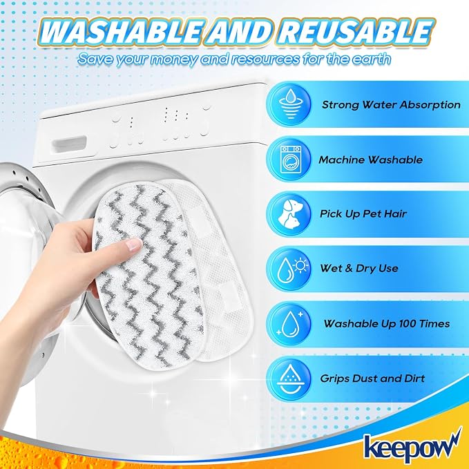 KEEPOW 4 Pack Heavy-Duty Steam Mop Pads Compatible with PurSteam ThermaPro 10-in-1 | Extra Thick Microfiber Replacement Pads for Deep Floor Cleaning & Sanitizing (ThermaPro 211)
