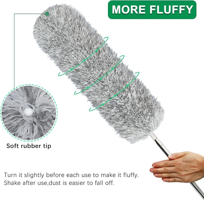 100-inch Extra-Long Dusters, Cleaner Tools with Extension Pole and Bendable and Washable Microfiber Head, Feather Duster for High Ceilings,Ceiling Fan,Furniture